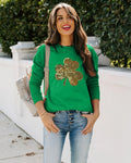 FAYALEQ St Patrick's Day Sweatshirt Women Shamrock Sequin Pullover Clover Hoodie Holiday Long Sleeve Tops