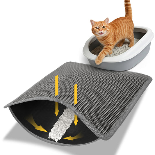 Conlun Cat Litter Trapping Mat for Small Spaces, 23.6"x14.6" Space-Saving Litter Box Floor Mat, Hexagon Grids & Anti-Leak Base, Machine Washable, Non-Slip Kitty Matt for Apartment, Gray