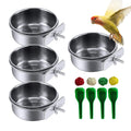 kathson Stainless Steel Bowls for Birds,4 Pcs Parrot Feeder Dish Cups,Bird Cage Water Food Bowl Coop Cup with Clamp Holder for Parrots Cockatiel Budgies Parakeet Lovebird(S)