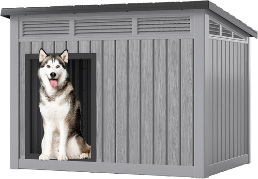 Fancyango Outdoor Dog House for Large Dogs, Outside Dog House with Weatherproof Roof, XL Dog House