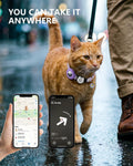 Smart Breakaway Cat Collar with QR Code Pet ID, Built-in AirTag Holder, Adjustable Cotton Cat Collar with Bell for Kittens and Adult Cats ，Pastoral Style with airtag Holder(Purple)