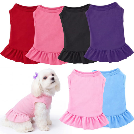 Weewooday 6 Pieces Dog Dresses Cats Shirt Skirt Dog Sleeveless Outfits Breathable Pet Dress with Ruffles Pet Sundress Outfits for and (M Size)