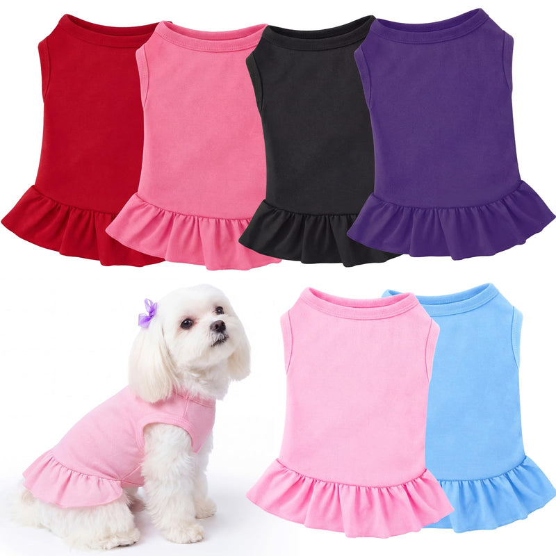 Weewooday 6 Pieces Dog Dresses Cats Shirt Skirt Dog Sleeveless Outfits Breathable Pet Dress with Ruffles Pet Sundress Outfits for and (M Size)