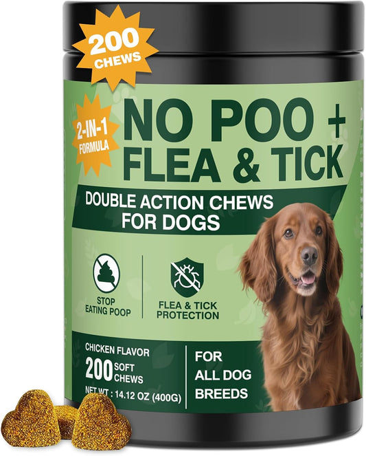 200 Chews Flea and Tick Prevention Chews-No Poo Chew for Dogs-2 in 1 Control Coprophagia & Flea Tick Supplement-Natural 