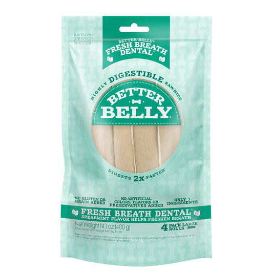Better Belly Highly Digestible Rawhide Dental Chews, Treat Your Dog to a Chew with NO Artificial Colors or Flavors