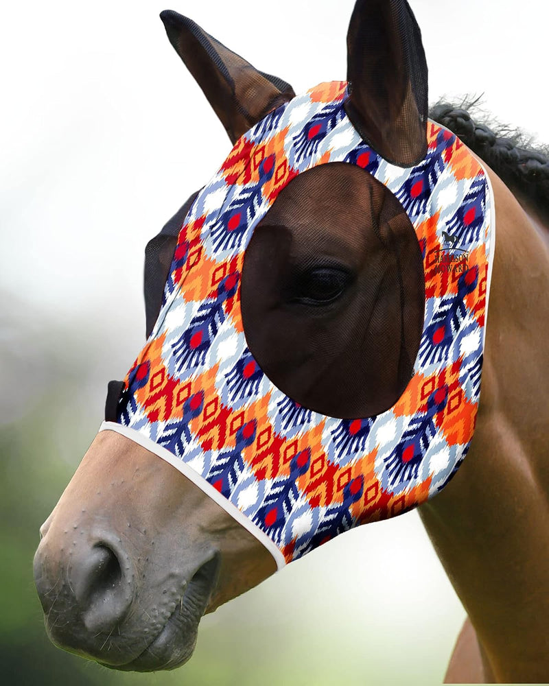 Harrison Howard Super Comfort Stretchy Fly Mask Large Eye Space with UV Protection Soft on Skin with Breathability Tribe