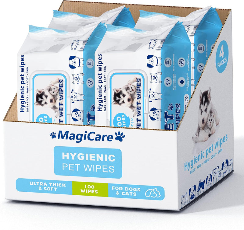 MAGICARE Pet Wipes – 400 pcs Dog Wipes – 8x8 Inch Unscented Dog Paw Cleaner Wipes for Body, Ears, Face, and Skin – Ultra