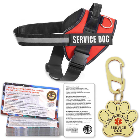 Opstin Service Dog Vest, ID Tag + 50 ADA Information Cards, Service Dog Harness in Sizes X Small to XX Large, Metal Dog Tag has Ruggedized Clip, 2-Sided Service Animal Cards,ESA Accessory Set Small