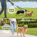 Dual Retractable Dog Leash for 2 Large Dogs (Up to 110 Lbs Each) - Double Headed 18.5 ft Extendable Pet Leash with Poop Bags, Non Slip Grip - One Button Break & Lock, 360 Tangle-Free (Gray, Large)