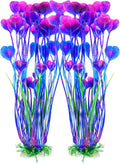 AQUANEAT Artificial Fish Tank Plants, Plastic Aquarium Accessories Large, 15.5 inch Purple Decorations, 2pcs