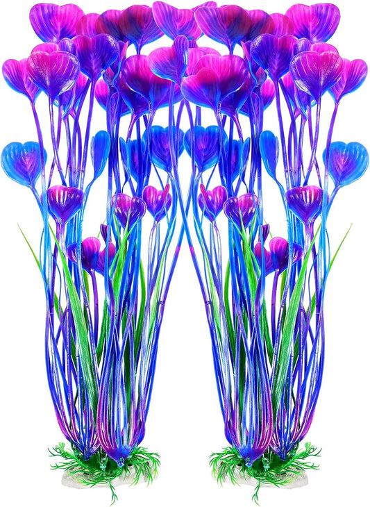 AQUANEAT Artificial Fish Tank Plants, Plastic Aquarium Accessories Large, 15.5 inch Purple Decorations, 2pcs