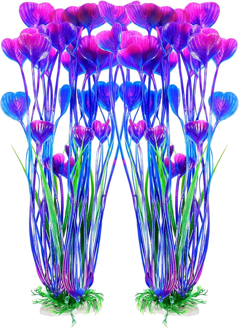 AQUANEAT Artificial Fish Tank Plants, Plastic Aquarium Accessories Large, 15.5 inch Purple Decorations, 2pcs