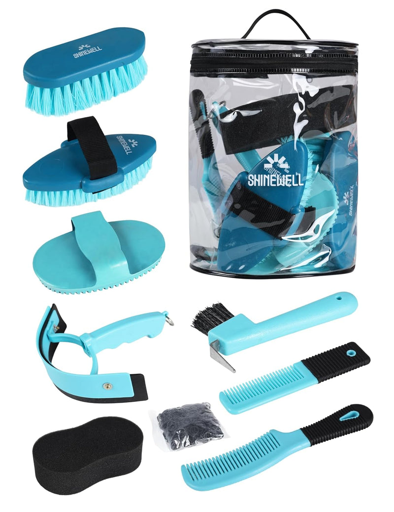 Shinewell 8-piece Horse Grooming Kit, Complete Horse Brush Set