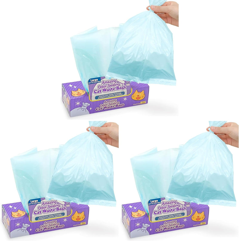 BOS Amazing Odor Sealing Cat Waste Disposal Bags - Durable, Unscented [Size: L, Color: light blue] (60 Count, Pack of 3)