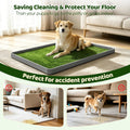 Dog Grass Pad with Tray, Pet Potty for Indoor & Outdoor, 2 Pcs Turf Grass Training Pad, Portable Dog Litter Box for Smal