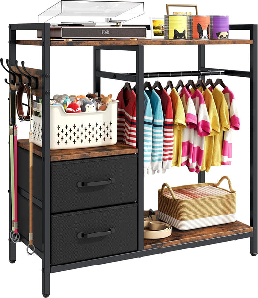 kepptory Dog Closet with Drawers & 4 Hooks, Freestanding Pet Garment Rack for Dog Clothes & Cat Accessories, Pet Supply 