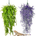 PINVNBY 2 Pack Reptile Plants Terrarium Hanging Fake Vines with Suction Cup Artificial Leaves for Bearded Dragons Lizard