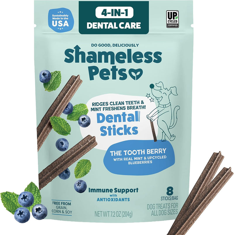 Shameless Pets Blueberry & Mint Dental Chews for Dogs, 8 Chews