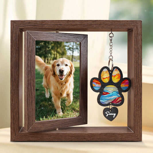 DearKeeps Dog Memorial Picture Frame – 4x6 Wooden Photo Frame for Pet Loss – Sympathy Remembrance Gift for Dog or Cat Lovers (Multi-Color Paw)