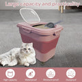 SECOAT Collapsible Cat Litter Storage Container with Rolling Casters,20 Lbs Cat Litter Storage with Wheels,Airtight Lids,Cat Litter Shovel,Portable Cat Litter Storage Bin Container,BPA Free (Pink)