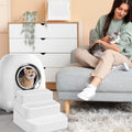 BALAPET Adjustable 3 Steps Litter Box Ramp with Filter Function, Detachable Litter Trapper, Non-Slip Cat Litter Stair for Small & Elderly Cats(White)