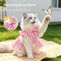 ABRRLO Cute Plaid Small Dog Cat Harness Dress Outfits with Bow & Leash D-Ring,Soft Breathable Summer Ruffle Puppy Clothe