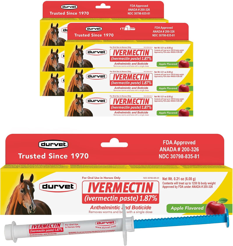 Ivermectin Paste Dewormer - 6.08g dose @ 1.87%-Apple Flavored, 6 Count