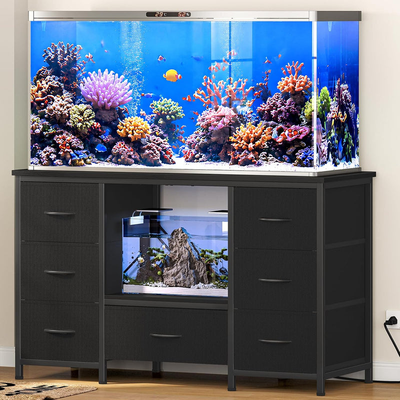 Snughome 55-75 Gallon Aquarium Stand with Power Outlet, Heavy Duty Fish Tank Stand with 7 Drawers, 8-Leg Reinforced Meta