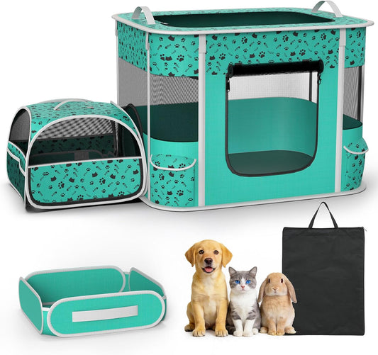 Petimber Portable Cat Playpen with Litter Box, Foldable Indoor Outdoor Cat Enclosure, Collapsible Kitten Playpen, Pet Tent for Cats Rabbits Puppies