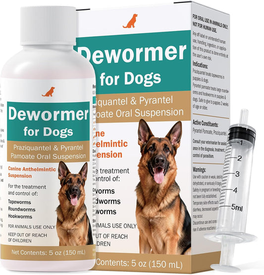 Dog Dewormer - Pyrantel Pamoate & Praziquantel Liquid for Tapeworms, Roundworms & Hookworms for Dogs & Puppies - 150ml