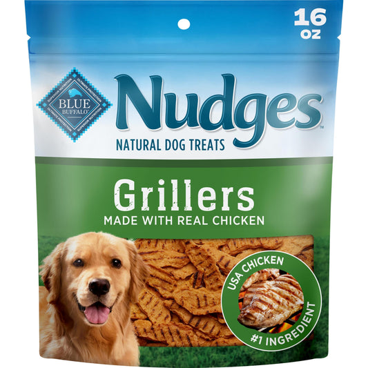 Blue Buffalo Nudges Chicken Grillers Natural Dog Treats, Tender & Meaty Dog Snacks, Easy-To-Tear for Training, Made in the USA with Real Chicken, No Artificial Preservatives, 16 oz.