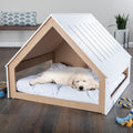 Indoor Dog House Bed - Wood Doghouse with Soft Cushion and Air Vents - 29.5x28x24in Dog Furniture for Small to Medium Pe