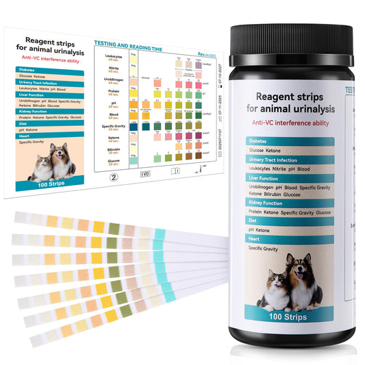 Ceoighe 100 x Pet Urine Testing Strips, 10 in 1 UTI Test Kit for Cat & Dog, Multi-Parameter Urinalysis Reagent Strips: Leukocytes, Urobilinogen, Protein, Ph, Blood, Ketone, Bilirubin, Glucose & More