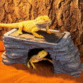 REPTI ZOO Large Bearded Dragon Basking Platform, 12.5x7x5 inch Gecko Hide Cave with Heat Storage Slate Stone, Reptile Ba