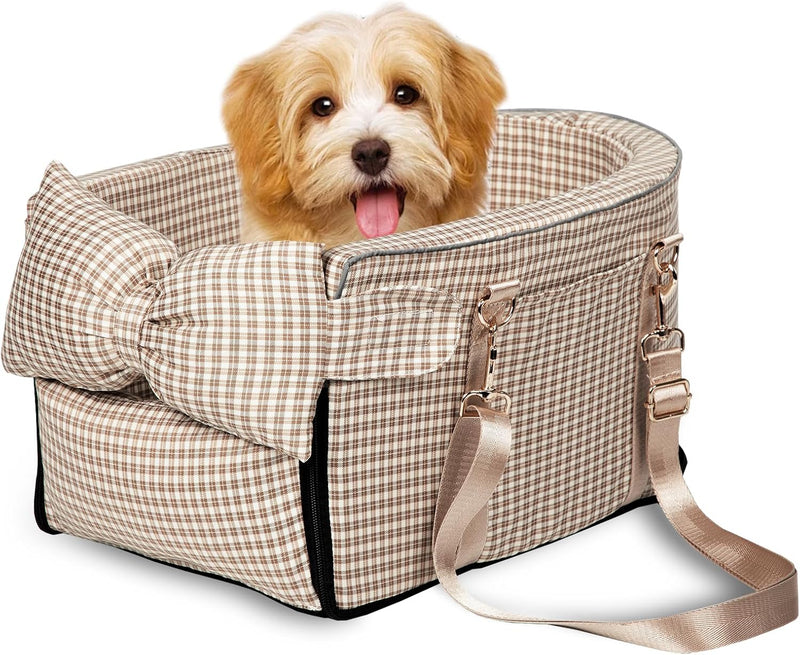 Prpeko Dog Car Seat for Small Dogs,Center Console Seat for Puppy,Anti-Collapse Pet Car Seat with Soft Cushion Safety Bel