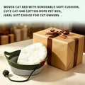 Cotton Rope Cat Basket Bed with Cat Ear Handles, Woven Cat Bed Pet Sleeping Bed Cat Nest with Removable Cushion, Scratch