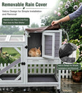 GUTINNEEN Wooden Duplex Rabbit Cage on Wheels with Chew-Proof Ramp, Grey