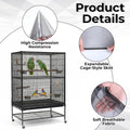 Falzqq Large Bird Cage Cover Bird Cage Seed Catcher 118 x 31 Inches Adjustable Elastic Band Mesh Birdcage Cover Net Skirt for Parrot Parakeet Macaw African Cages (Black)