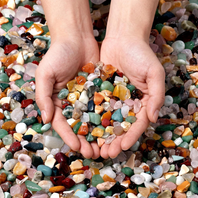 Mixed Crystal Chips Bulk 1lb 1200+Pcs Assorted Natural Tumbled Stone Chips Polished Gemstone Gravel for Aquarium, Succul