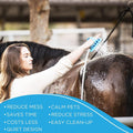 Aquapaw 5-in-1 Horse & Dog Bath Brush & Curry Comb - XL Blue Silicone - Includes 3-ft Shower Hose Attachment & Adapter -