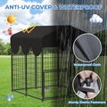 4x4x4.5ft Outdoor Dog Kennel, Metal Heavy Duty Dog Run with Rotating Door & 2 Adjustable Bowls, Dog Kennel Outside with 