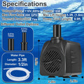 SongLong 200GPH(750L/H) 9.9ft Power Cord Submersible Pump, Water Fountain Pump with 5.3ft Lift for Ponds, Water Fountain