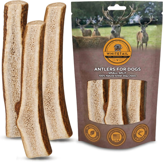 WhiteTail Naturals - Premium Split Elk Antlers for Dogs - (3 Pack Small to Medium) - All Natural, Dog Chew Bones - Naturally Shed, Cruelty-Free, Antler Chews