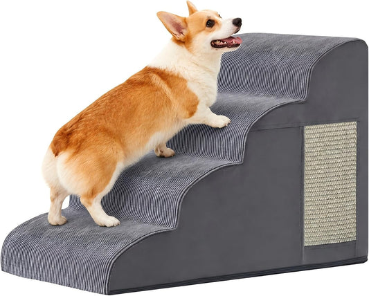 Dog Stairs for Small Dogs, 4-Step Dog Ramp for Bed 19.7" H, Dogs Steps for Bed, Couch, Pet Stairs with Non-Slip Bottom Design, Cat Scratching, High Density Foam Portable Pet Steps, Indoor, Grey