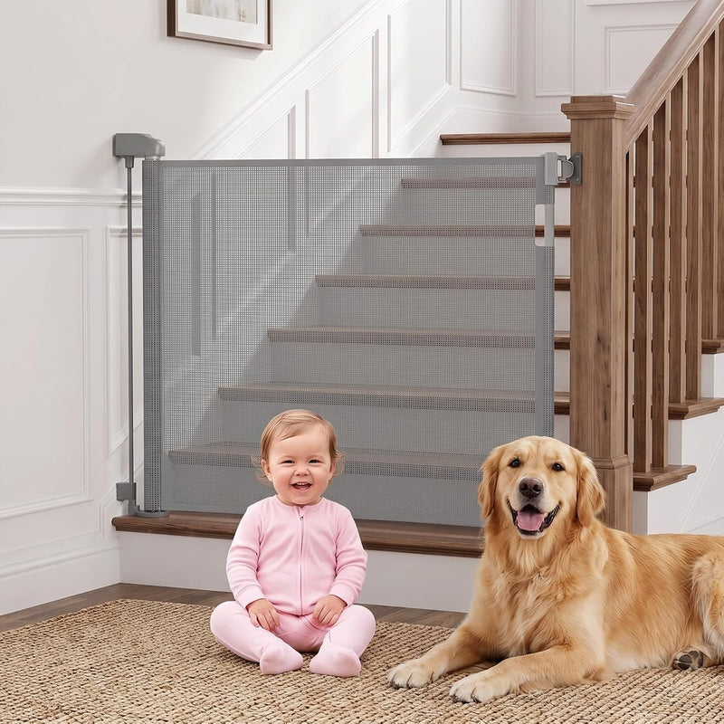 Retractable Baby Gates, Mesh Dog Gate for Doorways, 33.6