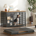 YATINEY Foldable Dog Crate Furniture, Dog Crate with DIY Frame, Heavy Duty Dog Kennel Indoor with Hooks, Wooden Dog Cage