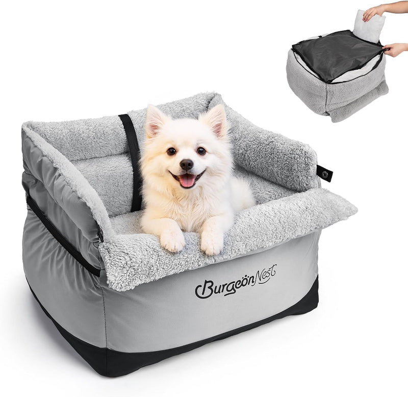 BurgeonNest Dog Car Seat for Small Dogs up to 25 lbs Grey