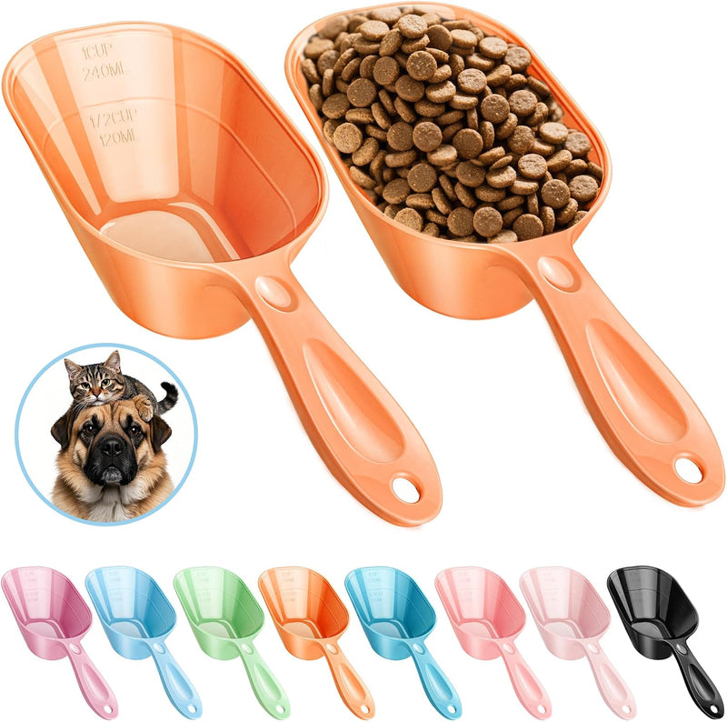Dog Food Scoop 2 Pack, Pet Cup Capacity Cat Food Scooper With Measuring Lines For Dog, Puppy and Cat Coffee Bean, Flour 
