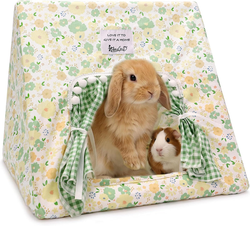 Jenvd Guinea Pig Hideout Large with Curtain, Machine Washable Bunny Hideout