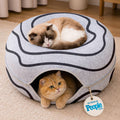 Peekaboo Cat Cave Donut - Cat Tunnel Bed for Indoor Cats – Cute Patterns Hideaway for Multiple & Large Cats, Scratch-Resistant (Light Gray)
